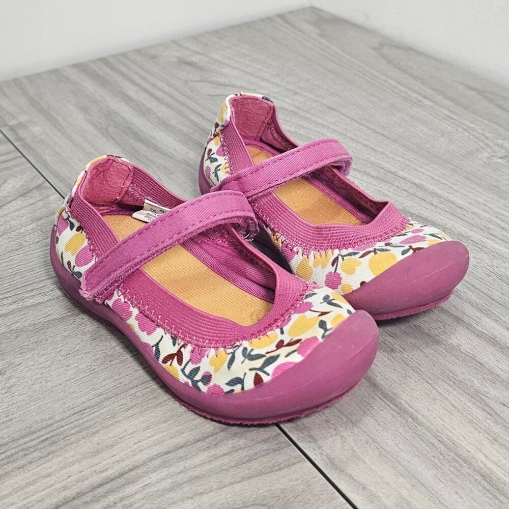 Hanna Andersson Pink Orange Floral Canvas Mary Jane Shoes Toddler Little Girls 8